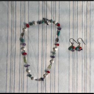 Multi-colored Stones Necklace and Earrings